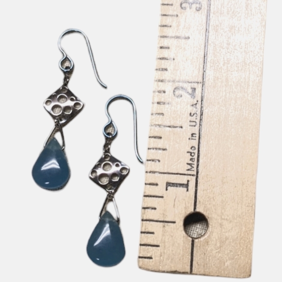 Handmade Aqua Blue Jade Sterling Silver Hypoallergenic Niobium Dangle Earrings - Picture 5 of 5
